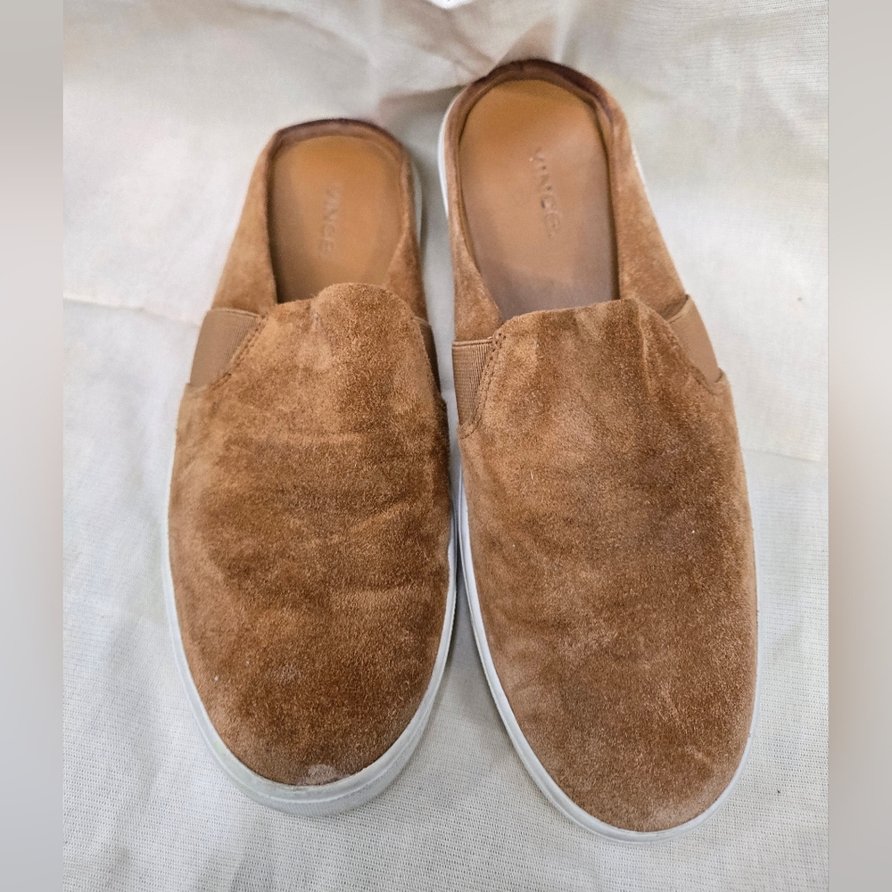 Vince Women Blair Sneaker Mule Suede Brown Tan Size 7